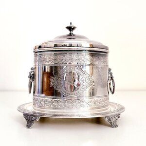 MAPPIN & WEBB SILVER PLATE BISCUIT BARREL WITH LID ENGLISH
